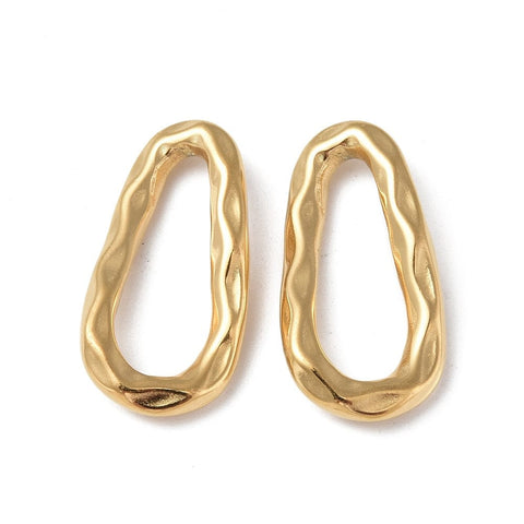 Ion Plating 304 Stainless Steel Linking Ring, Hammered, Teardrop, Real 18K Gold Plated Ion Plating 304 Stainless Steel Linking Ring, Hammered, Teardrop, Real 18K Gold Plated