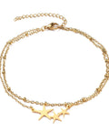 Ion Plating 304 Stainless Steel Multi-strand Anklets, with Satellite Chains and Stainless Steel Star Links, Golden 9-7/8 inch(25cm) Ion Plating 304 Stainless Steel Multi-strand Anklets, with Satellite Chains and Stainless Steel Star Links, Golden 9-7/8 inch(25cm)