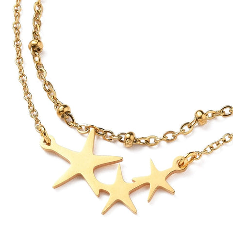 Ion Plating 304 Stainless Steel Multi-strand Anklets, with Satellite Chains and Stainless Steel Star Links, Golden 9-7/8 inch(25cm) Ion Plating 304 Stainless Steel Multi-strand Anklets, with Satellite Chains and Stainless Steel Star Links, Golden 9-7/8 inch(25cm)