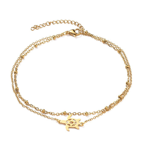 Ion Plating 304 Stainless Steel Multi-strand Anklets, with Satellite Chains and Stainless Steel Turtle Links, Golden S9-7/8 inch(25cm) Ion Plating 304 Stainless Steel Multi-strand Anklets, with Satellite Chains and Stainless Steel Turtle Links, Golden S9-7/8 inch(25cm)