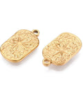 Ion Plating 304 Stainless Steel Pendants, Rectangle with Star Charm, Real 18K Gold Plated 18x10.5mm Ion Plating 304 Stainless Steel Pendants, Rectangle with Star Charm, Real 18K Gold Plated 18x10.5mm