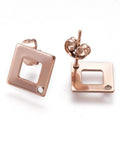 Ion Plating 304 Stainless Steel Stud Earring, Square/Rhombus, Rose Gold 13.5mm Ion Plating 304 Stainless Steel Stud Earring, Square/Rhombus, Rose Gold 13.5mm