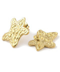 Ion Plating 304 Stainless Steel Stud Earrings, Hammered Flower or Star 18kt Gold Plated Ion Plating 304 Stainless Steel Stud Earrings, Hammered Flower 18kt Gold Plated