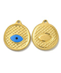 ION GOLD PLATED Ion Plating (IP) 304 Stainless Steel Enamel Pendants, Flat Round with Evil Eye Charm,20x15x2mm Ion Plating (IP) 304 Stainless Steel Enamel Pendants, Flat Round with Evil Eye Charm,20x15x2mm