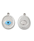 STAINLESS STEEL COLOR Ion Plating (IP) 304 Stainless Steel Enamel Pendants, Flat Round with Evil Eye Charm,20x15x2mm Ion Plating (IP) 304 Stainless Steel Enamel Pendants, Flat Round with Evil Eye Charm,20x15x2mm