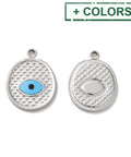Ion Plating (IP) 304 Stainless Steel Enamel Pendants, Flat Round with Evil Eye Charm,20x15x2mm Ion Plating (IP) 304 Stainless Steel Enamel Pendants, Flat Round with Evil Eye Charm,20x15x2mm