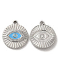 STAINESS STEEL COLOR Ion Plating(IP) 304 Stainless Steel Enamel Pendants, Flat Round with Evil Eye Charm,21x18.5mm Ion Plating(IP) 304 Stainless Steel Enamel Pendants, Flat Round with Evil Eye Charm,21x18.5mm