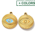 Ion Plating(IP) 304 Stainless Steel Enamel Pendants, Flat Round with Evil Eye Charm,21x18.5mm Ion Plating(IP) 304 Stainless Steel Enamel Pendants, Flat Round with Evil Eye Charm,21x18.5mm