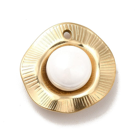 WHITE Ion Plating (IP) 304 Stainless Steel Pendants with Enamel, Golden, 16.5mm Ion Plating (IP) 304 Stainless Steel Pendants with Enamel, Golden, 16.5mm