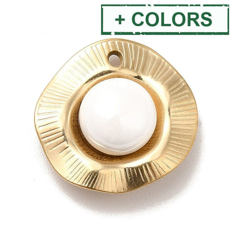 Ion Plating (IP) 304 Stainless Steel Pendants with Enamel, Golden, 16.5mm Ion Plating (IP) 304 Stainless Steel Pendants with Enamel, Golden, 16.5mm