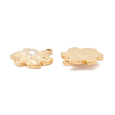 Ion Plating(IP) 304 Stainless Steel Pendants, with Glass Drill, Leaf, Golden 16x20mm Ion Plating(IP) 304 Stainless Steel Pendants, with Glass Drill, Leaf, Golden 16x20mm