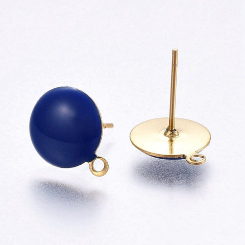 BLUE (SE8854-BLU) Ion Plating (IP) 304 Stainless Steel Stud Earring with Loop, Enamel, Golden, 12.5x10x2mm Ion Plating (IP) 304 Stainless Steel Stud Earring with Loop, Enamel, Golden, 12.5x10x2mm