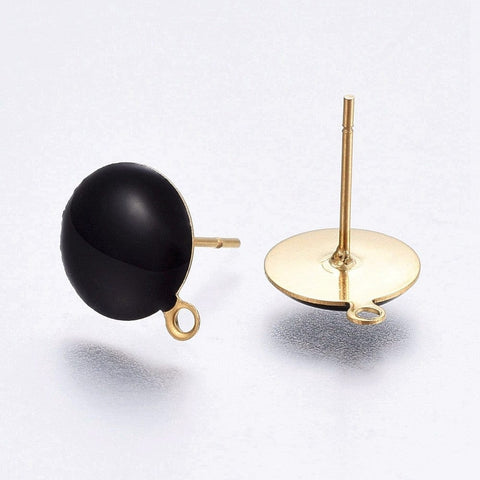 BLACK Ion Plating (IP) 304 Stainless Steel Stud Earring with Loop, Enamel, Golden, 12.5x10x2mm Ion Plating (IP) 304 Stainless Steel Stud Earring with Loop, Enamel, Golden, 12.5x10x2mm