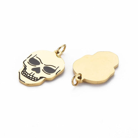 Ion Plating(IP) 316 Surgical Stainless Steel Enamel Charms, Skull, Real 14K Gold Plated, 14.5x10x1mm Ion Plating(IP) 316 Surgical Stainless Steel Enamel Charms, Skull, Real 14K Gold Plated, 14.5x10x1mm