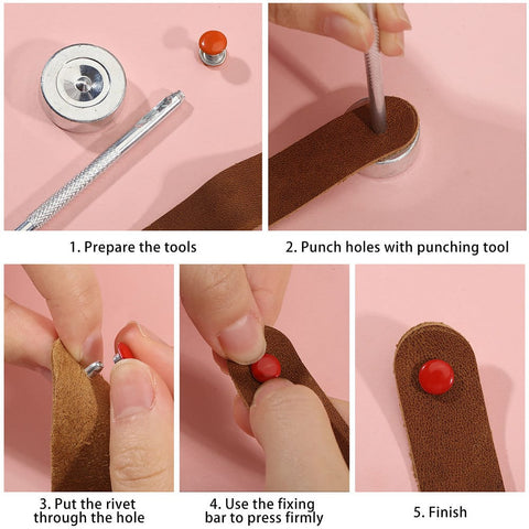 Iron Garment Rivets, with Carbon Steel Rivet Hole Punch Base & Rivet Hole Punches & Puncher Iron Garment Rivets with Carbon Steel Rivet Hole Punch Base & Puncher – Mixed Color