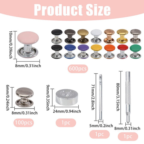 Iron Garment Rivets, with Carbon Steel Rivet Hole Punch Base & Rivet Hole Punches & Puncher Iron Garment Rivets with Carbon Steel Rivet Hole Punch Base & Puncher – Mixed Color