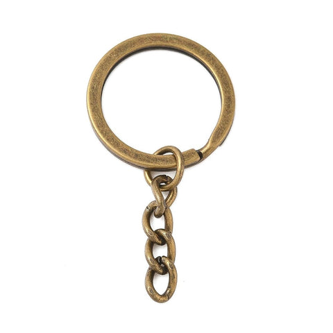 Iron Split Key Rings, with Chains, Antique Bronze Iron Split Key Rings, with Chains, Antique Bronze