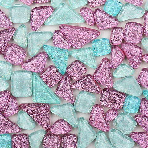 FLAMINGO MIX Irregular Transparent Glass Mosaic Tiles for Home Decor or DIY Crafts Irregular Transparent Glass Mosaic Tiles for Home Decor or DIY Crafts