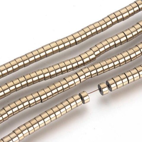 Light Gold Plated Synthetic Hematite Beads Spacers, Heishi Plated 4mm Electroplate Non-magnetic Synthetic Hematite Beads Spacers Strands, Heishi Beads, Flat Round/Disc, platinum Plated Size: about 4mm in diameter, 2mm thick, hole: 1mm; about 200pcs/strand