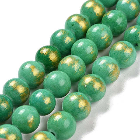 LIGHT SEA GREEN Natural Mashan Jade Beads 10mm Round  Gold Foil – Dyed Gemstone Jewelry Beads Natural Mashan Jade Beads 10mm Round  Gold Foil – Dyed Gemstone Jewelry Beads