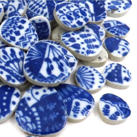 BLUE LACE Loose Pebble-Shaped Ceramic Mosaic Tiles – 125g Pebble Ceramic Mosaic Tiles 125g | Indoor & Outdoor Mosaic Supplies