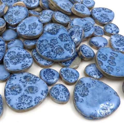 MILK BLUE Loose Pebble-Shaped Ceramic Mosaic Tiles – 125g Pebble Ceramic Mosaic Tiles 125g | Indoor & Outdoor Mosaic Supplies