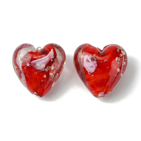 LuminousGold Sand Lampwork Beads, Glow in the Dark, Heart, Red Size: about 20.5mm LuminousGold Sand Lampwork Beads, Glow in the Dark, Heart, Red Size: about 20.5mm