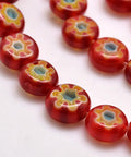 FIREBRICK Millefiori Glass Flat Round Beads 8mm Millefiori Glass Flat Round Beads 8mm