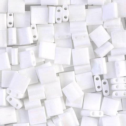 Miyuki Tila Beads White Opaque Matted AB Color - 0402FR Miyuki Tila Beads White Opaque Matted AB Color - 0402FR