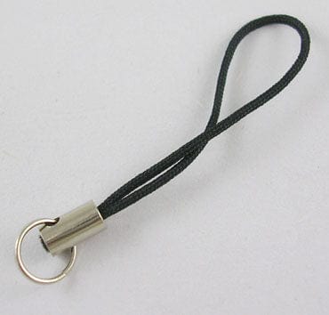 Black Mobile Phone Strap 45mm cord loop ends Cord Loop with Brass Ends and Iron Rings, 