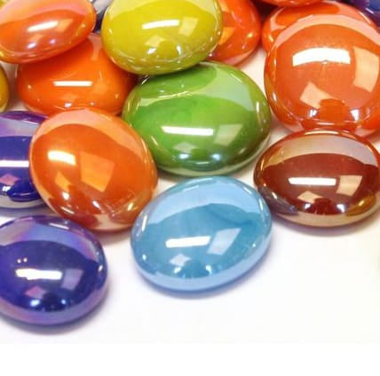 Multi-Colour Iridescent Recycled Glass Gems – Round Flatbacks Multi-Colour Iridescent Recycled Glass Gems for Mosaics