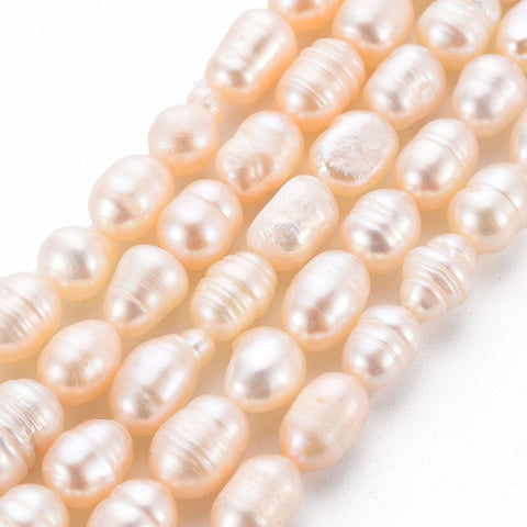 Natural Cultured Freshwater Pearl Beads, Rice, Seashell Color, 7~9mm Natural Cultured Freshwater Pearl Beads, Rice, Seashell Color, 7~9mm