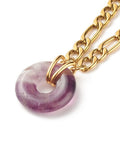 NAT.AMETHYST (SN8916-02) Natural Donut Gemstone Necklace 304 Stainless Steel, Golden, (40.3cm) Natural Donut Gemstone Necklace 304 Stainless Steel, Golden, (40.3cm)
