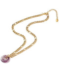 Natural Donut Gemstone Necklace 304 Stainless Steel, Golden, (40.3cm) Natural Donut Gemstone Necklace 304 Stainless Steel, Golden, (40.3cm)