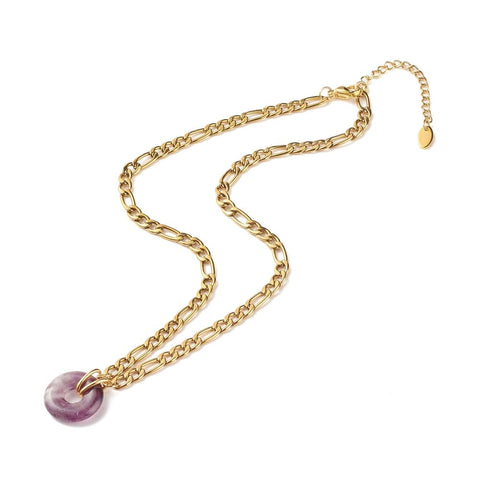 Natural Donut Gemstone Necklace 304 Stainless Steel, Golden, (40.3cm) Natural Donut Gemstone Necklace 304 Stainless Steel, Golden, (40.3cm)