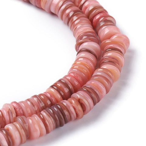 DARK SALMON Natural Freshwater Shell Heishi Beads, Disc Bead Strands, 8mm Natural Freshwater Shell Heishi Beads, Disc Bead Strands, 8mm