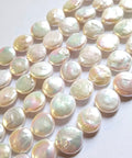 Natural Freshwater 'White Coin' Pearls 12-13mm Wide, White  - hole 0.8mm Natural Freshwater Coin Pearls 12-13mm White – 0.8mm Hole for Jewelry