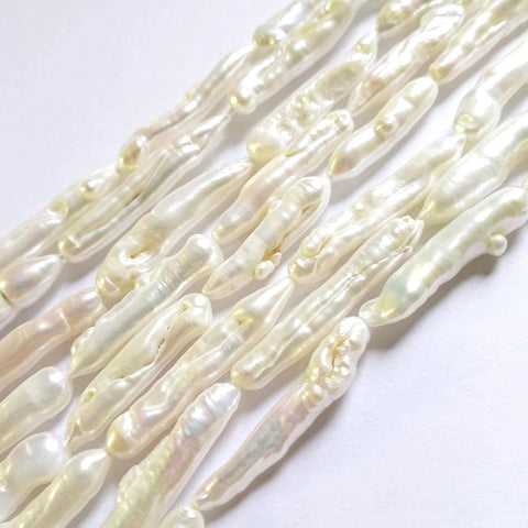 Natural Irregular Freshwater 'Toothpick' Pearls 5-8mm Wide, White  - hole 0.8mm Natural Irregular Freshwater 'Toothpick' Pearls 5-8mm Wide, White  - hole 0.8mm