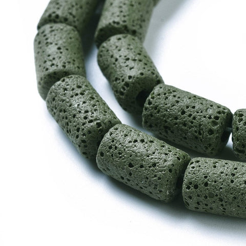 DARK OLIVE GREEN Natural Lava Rock Beads Strands, Dyed, Column, 14~15x8mm Natural Lava Rock Beads Strands, Dyed, Column, 14~15x8mm