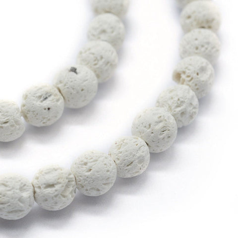 Natural Lava Rock Round Bead Strands, White Natural Lava Rock Round Bead Strands, White
