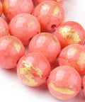 ORANGE RED Natural Mashan Jade Beads 10mm Round  Gold Foil – Dyed Gemstone Jewelry Beads Natural Mashan Jade Beads 10mm Round  Gold Foil – Dyed Gemstone Jewelry Beads
