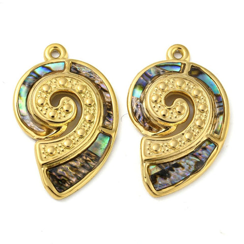 Natural Paua Shell Conch Pendant with 18K Gold-Plated Stainless Steel – 27.5mm Natural Paua Shell Conch Pendant with 18K Gold-Plated Stainless Steel – 27.5mm