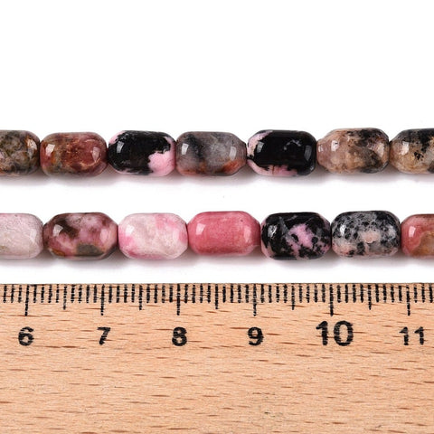 Natural Rhodonite Column Bead Strand – 9–9.5mm Natural Rhodonite Column Bead Strand – 9–9.5mm