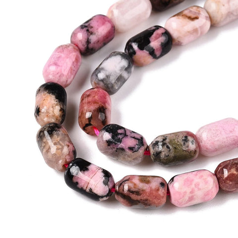 Natural Rhodonite Column Bead Strand – 9–9.5mm Natural Rhodonite Column Bead Strand – 9–9.5mm