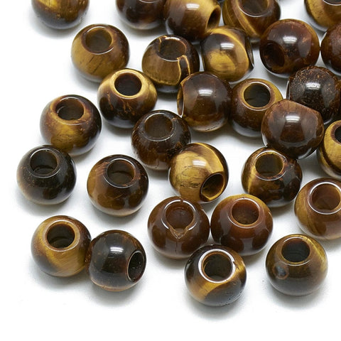 TIGER EYE 12MM Natural Semi-Precious Beads, Large Hole Beads, Rondelle Natural Semi-Precious Beads, Large Hole Beads, Rondelle