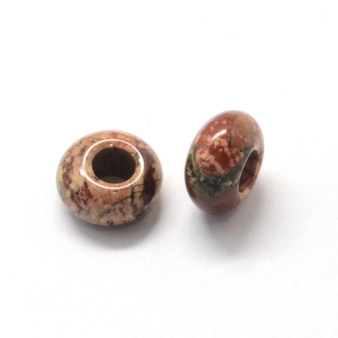 RED RAINBOW JASPER Natural Semi-Precious European Large Hole Beads 13-14mm Natural Semi-Precious European Large Hole Beads – Gemstone Charm Beads for Pandora-Style Bracelets & Jewelry Making
