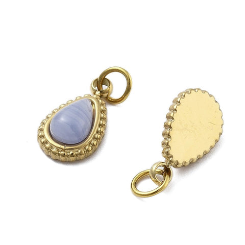 BLUE LACE Natural Stone Teardrop Pendant with 304 Stainless Steel base – 11.5mm Natural Stone Teardrop Pendant, Stainless Steel, 11.5mm
