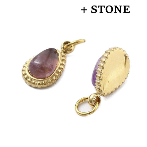 Natural Stone Teardrop Pendant with 304 Stainless Steel base – 11.5mm Natural Stone Teardrop Pendant, Stainless Steel, 11.5mm