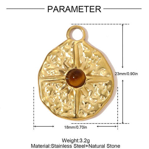 Natural Tiger Eye Sun Pendant with 18K Gold-Plated Stainless Steel – 23mm Natural Tiger Eye Sun Pendant, 18K Gold Plated, 23mm
