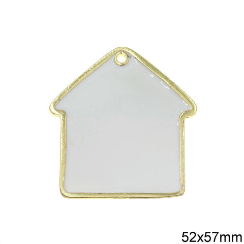 WHITE New Years Lucky Alloy House Charm with Enamel, 52x57mm New Years Lucky Alloy House Charm with Enamel, 52x57mm